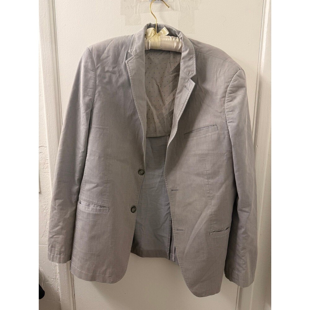 Perry Ellis Men's 40 Regular Button-Up Shirt Gray White Waffle Knit